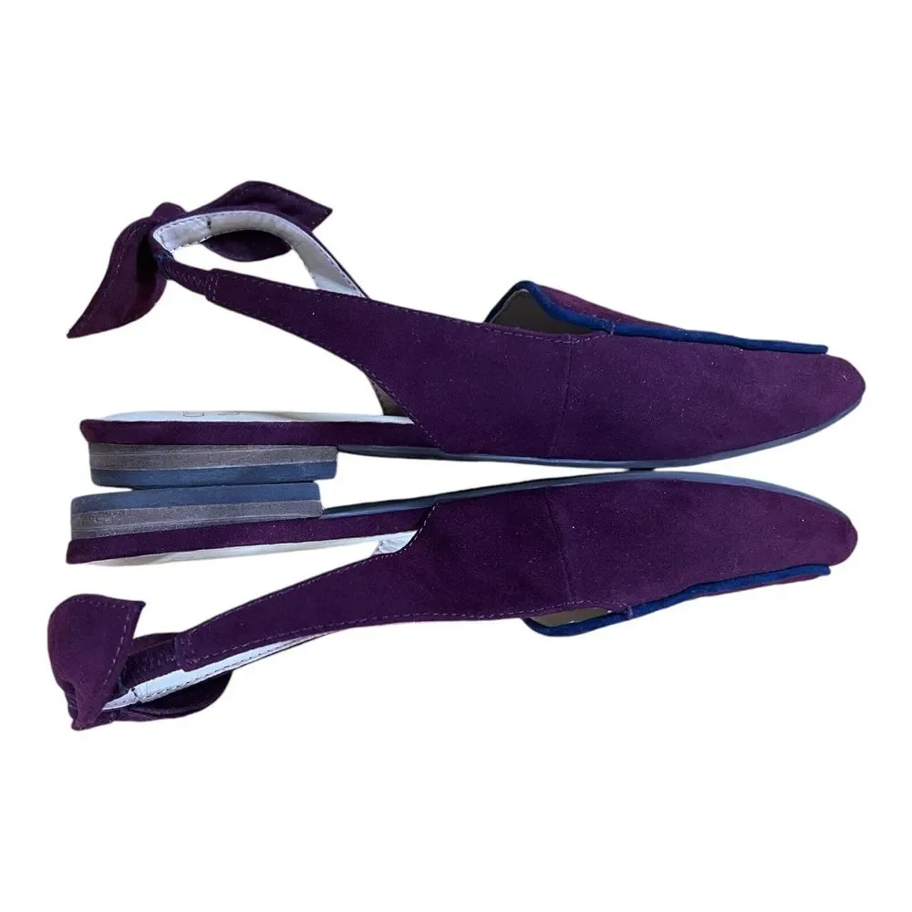 Crown & Ivy Maroon & Navy Suede Flats‎ With Bow On Back Women's Size 6M